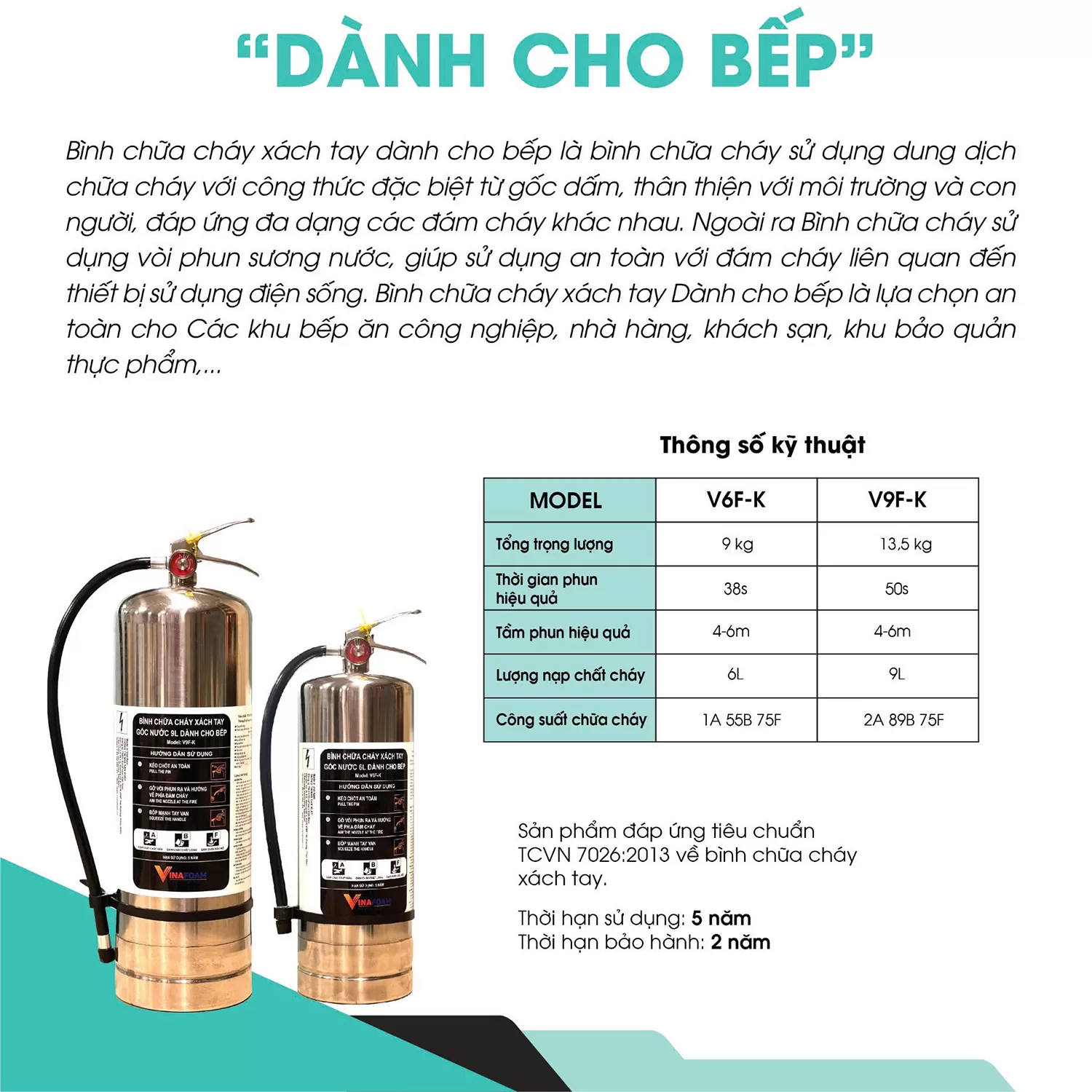 Bình chữa cháy chuyên dụng cho nhà bếp VinaFoam V6F-K